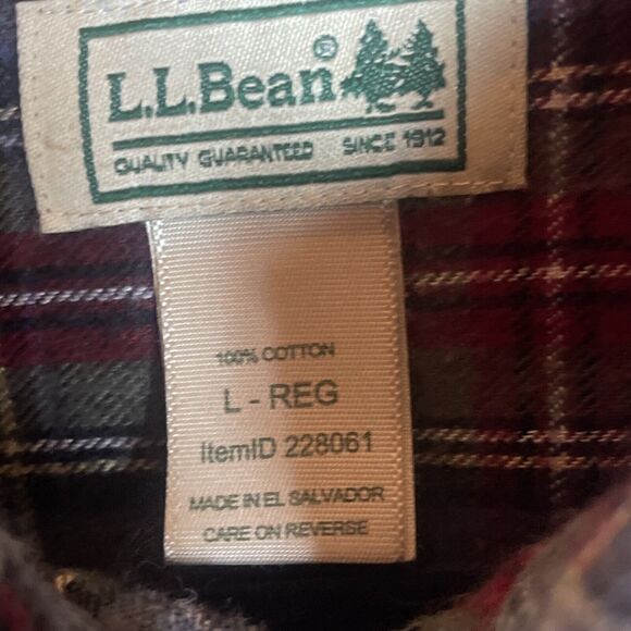 2 L.L.Bean Plaid Flannel Shirts‎ Men’s Black Red Green/Red Gray Sz Large Soft - Picture 3 of 9